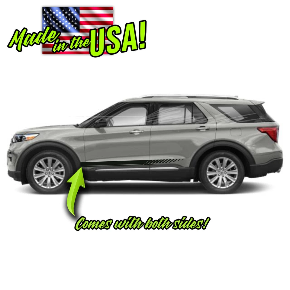 Calcomanía de vinilo con rayas basculantes estroboscópicas para puerta lateral para Ford Explorer 2013-2023 Foto 1 de 2