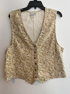 Vintage Denim Floral Women’s Vest Fashion Bug Size L Grandma Cottage Core - Image 1 of 4