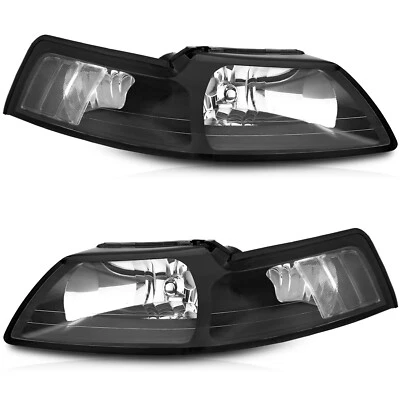 Black Housing Clear Lens Headlights For 1999-2004 Ford Mustang Pair Headlamps Foto 1 de 4