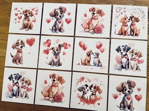 9x Watercolour Dog Puppy Card Toppers Valentines Love Anniversary Wedding - Picture 1 of 2