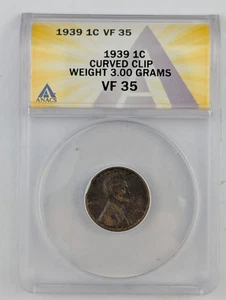 1939 Lincoln Wheat Cent - ANACS VF 35 Curved Clip - Picture 1 of 4