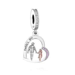 💖 Papas Mädchen Charm Liebe Herz echt 925 Sterling Silber passend Armband Geschenk - Bild 1 von 2