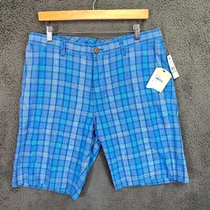 Tommy Bahama Bermuda Shorts Men's 34 (36) Blue St Thomas Check Linen Blend - Picture 1 of 21