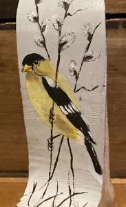 Quadro vintage originale rustico arte fauna selvatica cardellino uccellino figa salice su tronco - Foto 1 di 6