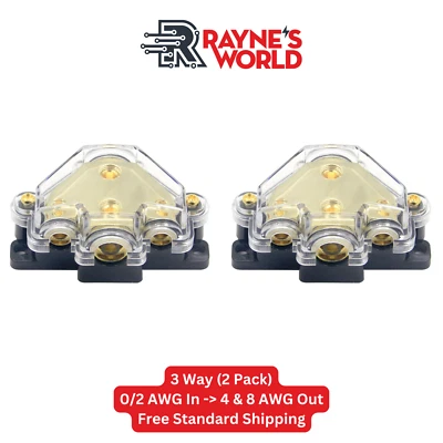 2 PACK 3 Way Distribution Block 0-4 AWG In, 4-10 AWG Out for Power or Ground - Image 1 of 4