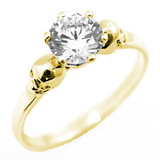 9ct Gold Skull Ring 6 Claw 1ct Simulated Diamond Hand Crafted Engagement Ring