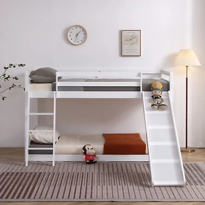 Wood Loft Bed Twin Over Twin Size Bunk Bed Size Bed Frames with Slide and Ladder - Picture 1 of 9