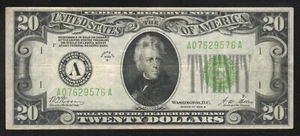 1928-B $20 BOSTON Light Green Seal FRN "REDEEMABLE IN GOLD" Fr 2052-A LGS 29576 - Picture 1 of 2