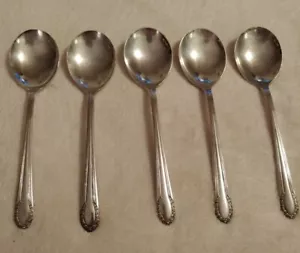 WM Rogers CALIFORNIA BLOSSOM Silverplate 1941 Soup Spoons Lot of 5 - Picture 1 of 6