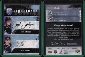 07/08 2007/08 Be A Player Auto Signature Dual Jack Johnson Kris Russell
