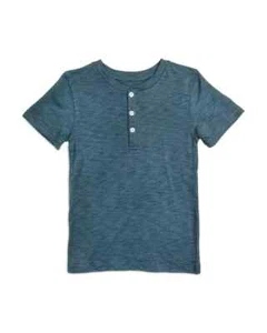 Appaman Day Party Henley TShirt Boys 7 Ensign Blue Heather Short Sleeve Pullover - Picture 1 of 16