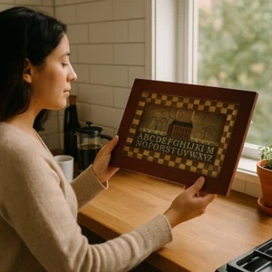 David Harden Vintage Alphabet Sampler Plakette Kassettenrahmen Volkskunst Kasse #DFA302 - Bild 1 von 10