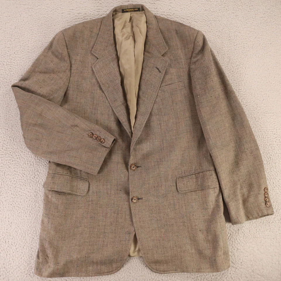 Chaqueta H Freeman XL Marrón Beige Rayas 100% Seda Matka Blazer Abrigo Deportivo 46L Foto 1 de 4