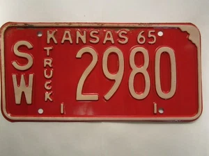 *Sin usar* Placa de licencia etiqueta de camión 1965 Kansas SW 2980 [Z254] - Imagen 1 de 1