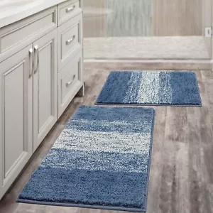 Blue Luxury Bath Rug Set of 2 - Non Slip, Washable, Absorbent - Picture 1 of 9