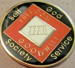 Narcotics Anonymous Orange Black 36 YEAR NA Medallion Gold White Token Chip Coin - Picture 1 of 11