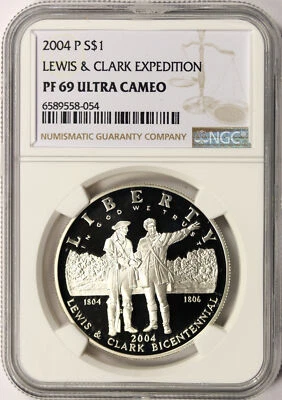 2004-P $1 Lewis & Clark Silver Dollar NGC PF69 Ultra Cameo - Image 1 of 2