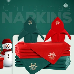 8x Christmas Party Tableware Napkins Red Green Polyester Serviette Set - Picture 1 of 8