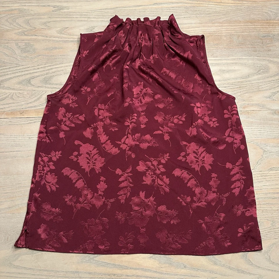 Blusa Top Ann Taylor Roja Borgoña Floral Sin Mangas Cuello Simulado Para Mujer’s M Foto 1 de 4
