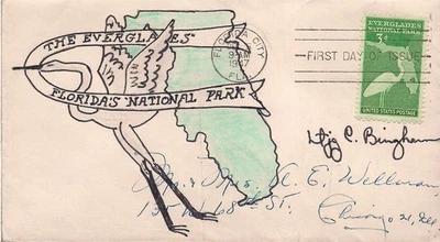 #952 Florida Everglades FDC, Cachet by Lt. jg. C. Bingham- Hand drawn - Image 1 of 2