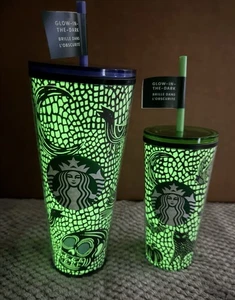 Vaso Starbucks LE Halloween Brilla en la Oscuridad Calavera Venti 24oz. & Cat 12oz. - Imagen 1 de 11