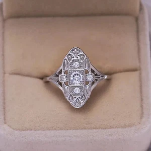 Art Deco Style Lab-Created Diamond Three-Stone Wedding Ring 14k White Gold FN - Picture 1 of 7