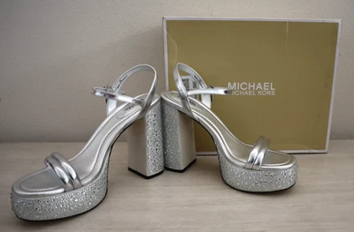 Michael Kors Women Sz 9M Silver Metallic Embellished Laci Platform Sandals $155 - Image 1 of 4