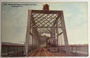 Missouri River Bridge Council Bluffs & Omaha Union Pacific RR Postkarte um 1910 - Bild 1 von 2