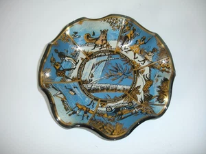 Vintage Bahama Medley Souvenir Ruffle Bowl Plate Candy Nut Dish Houze Art Glass - Picture 1 of 3