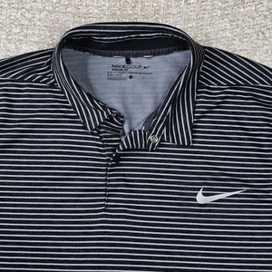 Nike Polo Uomo Large Nero Grigio Dri Fit Golf Performance Logo Swoosh - Foto 1 di 12