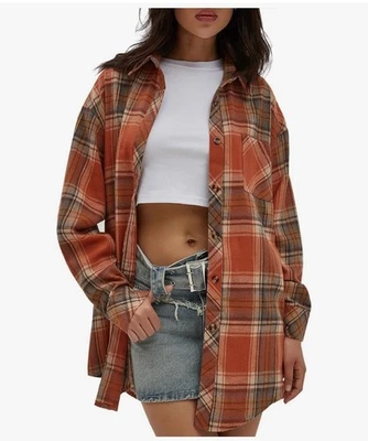  Фланелевая рубашка женский размер большой многоцветный клетчатый длинным рукавом - Изображение 1 из 4