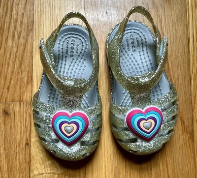 CROCS Iconic Comfort Sparkle Sandals with Hearts Size C5 Toddler  - Image 1 of 3