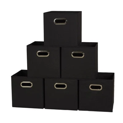 80-1 Foldable Fabric Storage Bins | Set of 6 Cubby Cubes With Handles | Black - Image 1 of 4