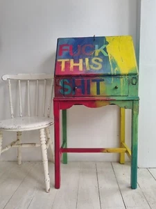 ARMADIO ufficio dipinto arcobaleno funky SHABBY CHIC scrivania invecchiato studente giurato - Foto 1 di 15