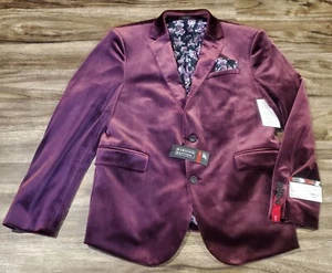 NWT $160 J. Ferrar Mens 42S 42 Short Stretch Slim Fit Velvet Sport Coat Burgundy - Picture 1 of 5
