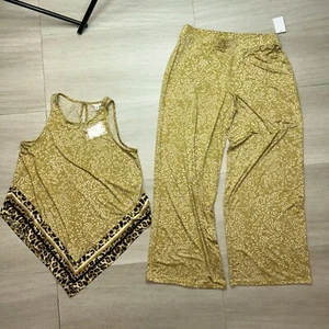 Cato Leopard Print Pant Suit pantsuit Soft Comfortable Top Pants Taupe Size Med - Picture 1 of 4