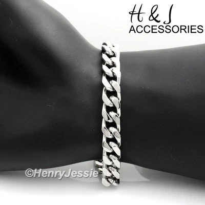 7"-11"MEN 316L Stainless Steel 9mm Silver Cuban Curb Link Chain Bracelet*B140 - Image 1 of 4