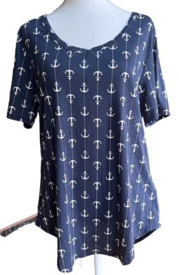LULAROE M CLASSIC TEE ANCHORS NAUTICAL BLUE WHITE  MARINE - Image 1 of 4