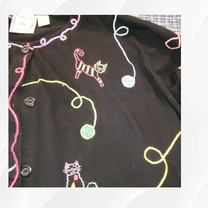 Michael Simon  Sz 3X Vintage Embroidered Cats Playing with Yarn Kitten - Picture 1 of 9