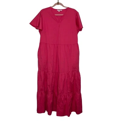 Chico's Maxi Dress Size 14 / 2.5 Hot Pink Tiered Skirt Pockets Summer Preppy - Image 1 of 4