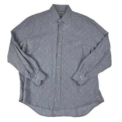 Ledbury Azul con Lunares Bordados L/S Algodón Lino Abotonado Para Hombre Talla 17 Foto 1 de 4