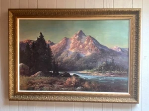 Estampado vintage Evening in the Tetons de Robert Wood. Raro texturizado a bordo  - Imagen 1 de 3