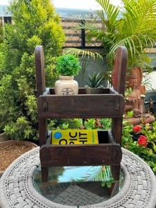 Ancient Old Wooden Wall Hanging Table Pot Multi Use Shelf - Picture 1 of 12