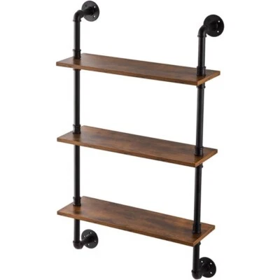 NEW 24x7.87 Inches 3-Tier Industrial Pipe Shelf Wall-Mounted Storage Solution US - Image 1 of 4