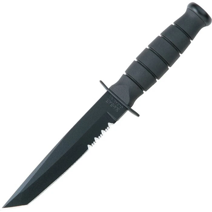 Ka-Bar Serrated Tanto Knife with Leather Sheath, Black, Short