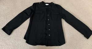 Calvin Klein Blouse Sz Medium Black Career Top Button Down Shirt - Picture 1 of 9