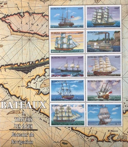 Burkina Faso 1999 - Boats - Stamp Sheet of 10 stamps - MNH Cover