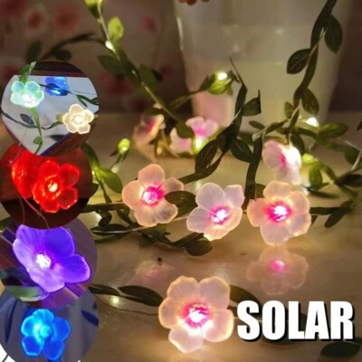 Luz solar de hadas LED flor de cerezo alambre de cobre cadena de luz exterior impermeable Foto 1 de 4
