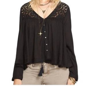 Blusa para mujer Free People Doin' It Right abotonada delantera negra talla M - Imagen 1 de 9