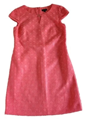 Vestido Tahari ASL Levine Naranja Coral Brillo Geométrico Manga Gorra Talla 8 Foto 1 de 4